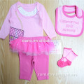 most visited 100% cotton custom sweet style beautiful bag pattern pretty lace 4 piece babies dress